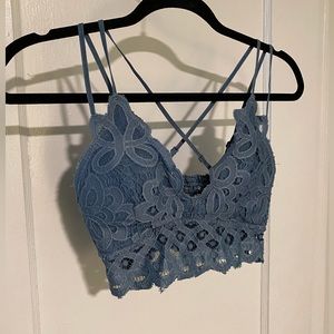 Blue, lace crop top